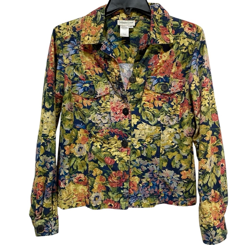 Coldwater Creek Yellow and Blue Blazer Structured Floral Jacket - Picture 15 of 17